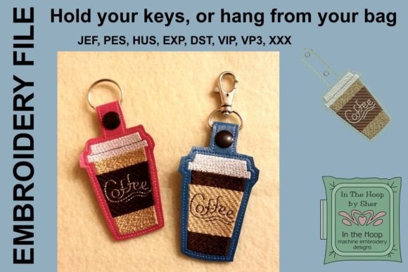 Coffee to Go Key Fob: A Charming Embroidery Design for Personalized Gifts
